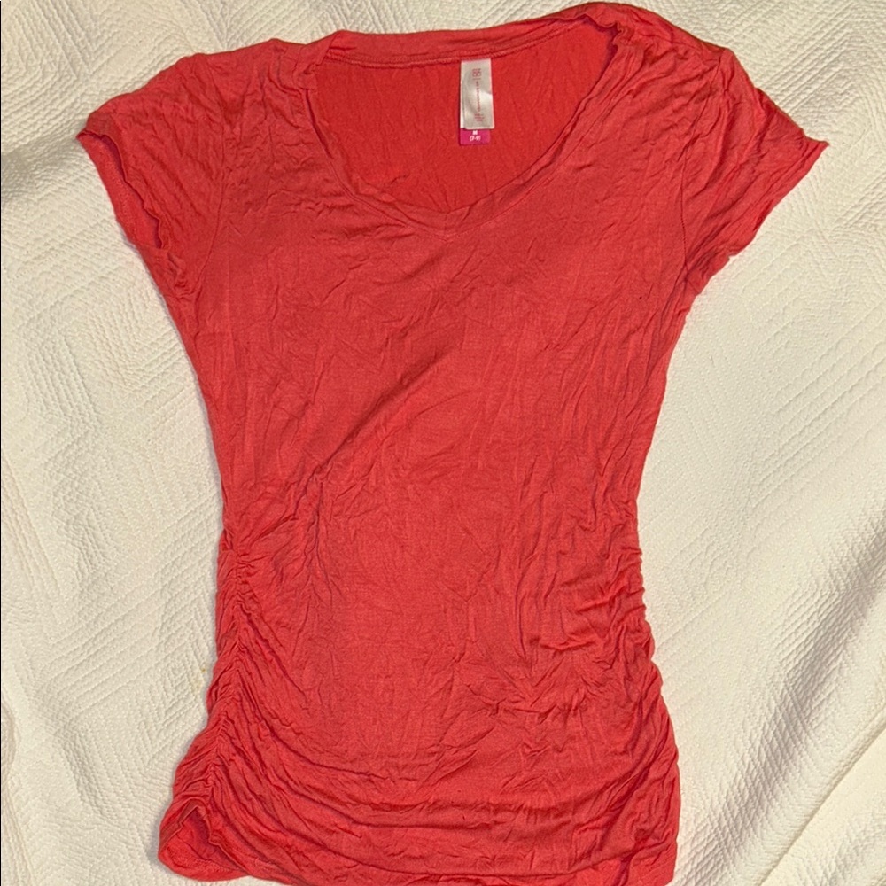 Women's coral colored side scrunch Top